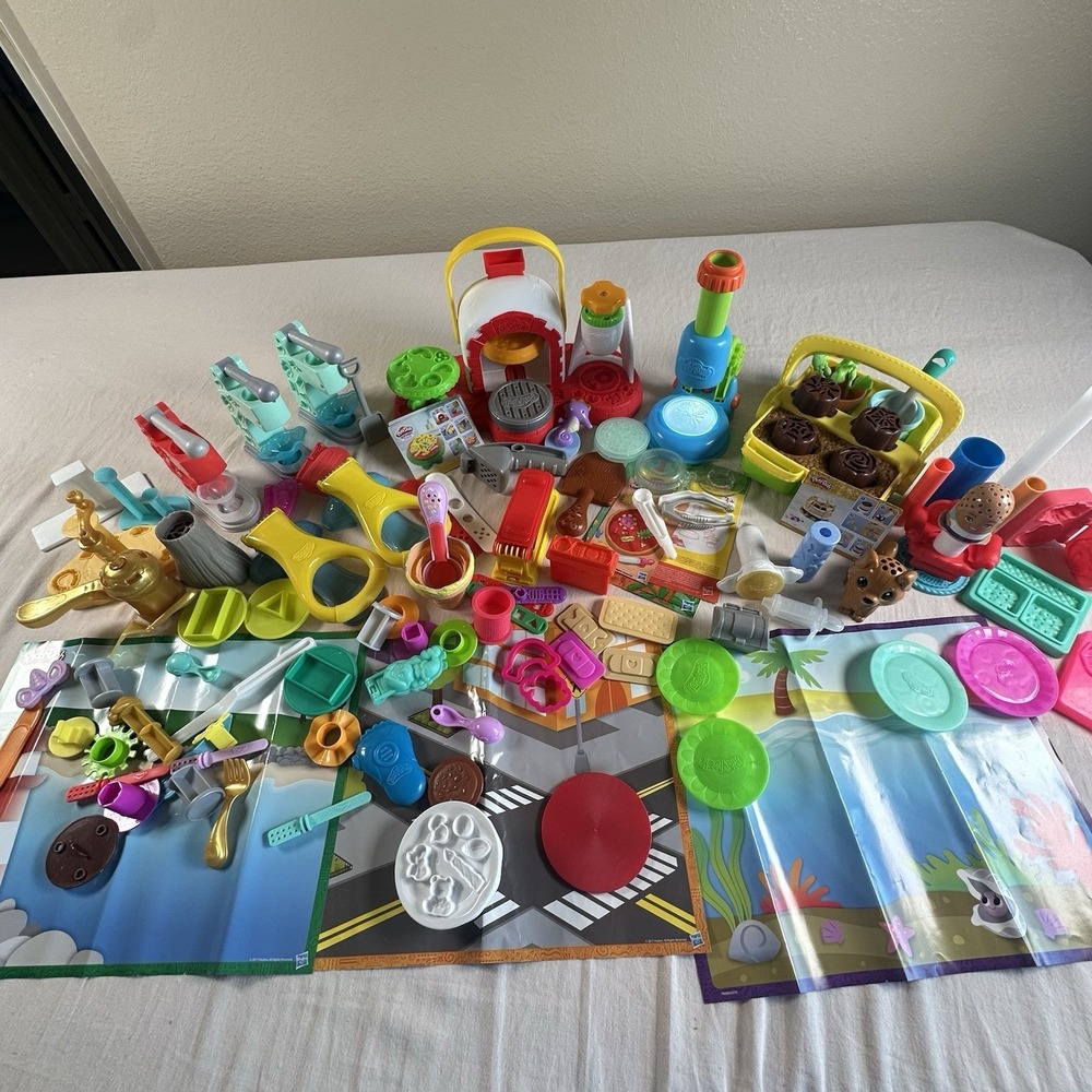 Play Doh Accessories Lot Flower Garden, Microscope, Ice Cream, Pizza & More